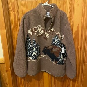NWT Bison Sherpa Fleece Half Zip Sweater (Large)